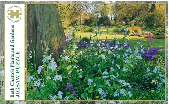 Beth Chatto Jigsaw Puzzle - White and purple honesty growing in the Water Garden